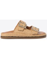 Alibi - Greta Crystal Buckle Raffia Sandals - Lyst