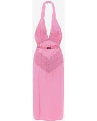 Gucci - Lace-Trimmed Halterneck Silk Satin Dress - Lyst