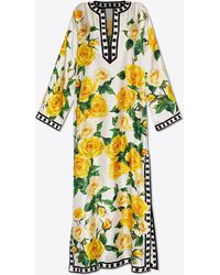 Dolce & Gabbana - Rose Print Silk Maxi Kaftan Dress - Lyst