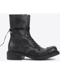 Miu Miu - Lace-Up Vintage Calf Leather Ankle Boots - Lyst