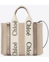 Chloé - Small Woody Leather And Linen Tote Bag - Lyst