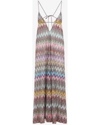 Missoni - V-Neck Zigzag Lurex Knit Maxi Dress - Lyst