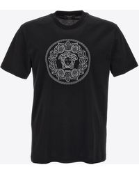 Versace - Embroidered-logo Cotton T-shirt - Lyst