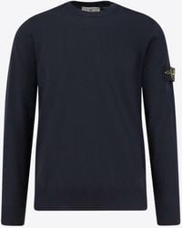 Stone Island - Logo Patch Wool Sweater - Lyst