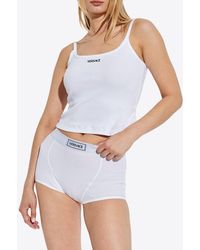 Versace - Logo Embroidered Ribbed Tank Top - Lyst