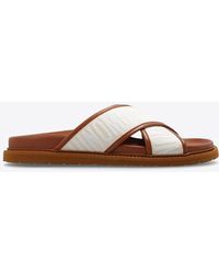 Moschino - Logo Jacquard Leather Flat Sandals - Lyst
