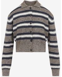 Brunello Cucinelli - Textured Knit Stripe Cropped Polo Sweater - Lyst