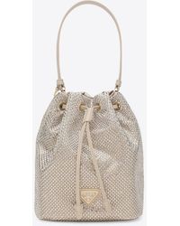 Prada - Crystal Embellished Logo Bucket Bag - Lyst