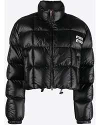 Miu Miu - Logo Print Cropped Puffer Jacket - Lyst