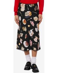 Moschino - Tea Time Printed Silk Satin Midi Skirt - Lyst