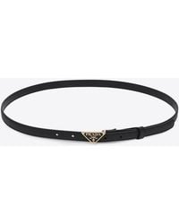 Prada - Triangle Logo Leather Belt - Lyst