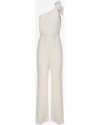 Chloé - One-Shoulder Linen Canvas Jumpsuit With Decorative Bow - Lyst