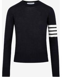 Thom Browne - Crewneck Wool Sweater With Signature Stripes - Lyst