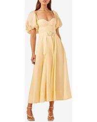 Shona Joy - Limon Puff Sleeve Midi Dress - Lyst