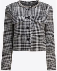 Self-Portrait - Crystal-Trimmed Houndstooth Wool Blazer - Lyst