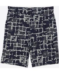 Fendi - Ff Patterned Denim Shorts - Lyst