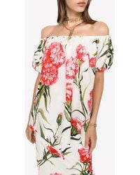 Dolce & Gabbana - Carnation-Print Off-Shoulder Blouse - Lyst