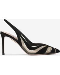 Aquazzura - Lune 85 Suede And Mesh Slingback Pumps - Lyst