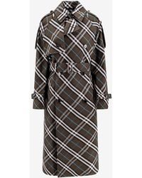 Burberry - "Check" Cotton Blend Long Trenchcoat - Lyst