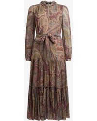 Etro - Silk Crepon Paisley Midi Dress - Lyst