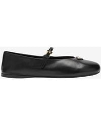Prada - Triangle Logo Nappa Leather Ballet Flats - Lyst