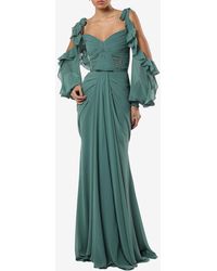 ZEENA ZAKI - Draped Chiffon Maxi Dress - Lyst