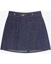 Celine Denim Trapeze Mini Skirt in Blue | Lyst