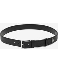 Prada - Triangle Logo Saffiano Leather Belt - Lyst