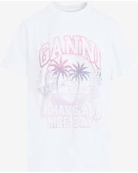 Ganni - Graphic-Print Crewneck T-Shirt - Lyst