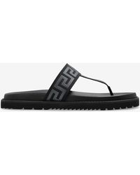 Versace - Greca Leather Flip Flops - Lyst