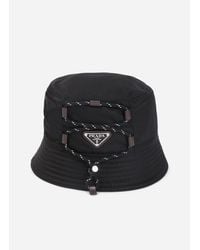 Prada - Triangle Logo Drawstring Bucket Hat - Lyst