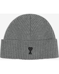 Ami Paris - Ami De Coeur Ribbed Wool Beanie - Lyst