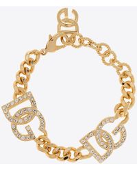 Dolce & Gabbana - Interlocking Dg Logo Crystal Embellished Bracelet - Lyst
