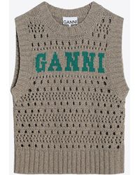 Ganni - Logo Inlay Perforated Vest - Lyst