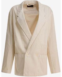 Lemaire - Double-Breasted Denim Blazer - Lyst