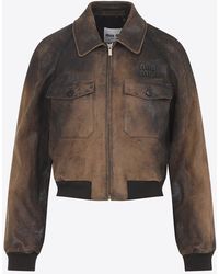 Miu Miu - Vintage Leather Zip-Up Jacket - Lyst