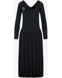 Lanvin - Long-Sleeved Drape Midi Dress - Lyst