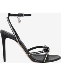McQueen - 105 Crystal-Bow Snake Print Leather Sandals - Lyst