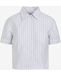 Thom Browne - Striped Short-Sleeved Cropped Shirt - Lyst