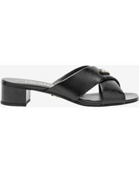 Prada - 35 Triangle Logo Leather Mules - Lyst