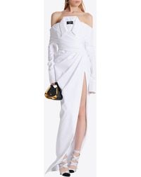 Balmain - Shirt-Effect Off-Shoulder Poplin Maxi Dress - Lyst