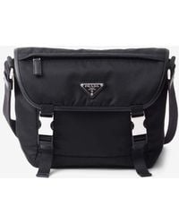 Prada - Triangle Logo Re-Nylon And Saffiano Leather Shoulder Bag - Lyst