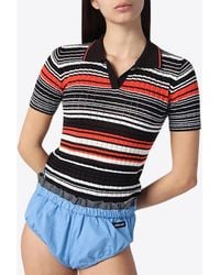 Roberto Collina - Striped Cropped Polo T-Shirt - Lyst