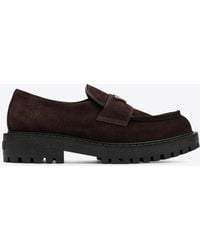Prada - Triangle Logo Suede Loafers - Lyst