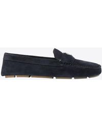 Prada - Enamel-Triangle-Logo Suede Loafers - Lyst