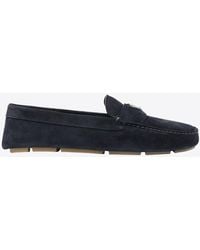 Prada - Enamel-Triangle-Logo Suede Loafers - Lyst