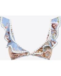 Zimmermann - Awaken Crochet-Trimmed Floral Bikini Top - Lyst