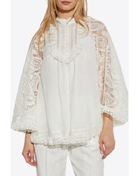 Zimmermann - Lace Yoke Long-Sleeved Blouse - Lyst