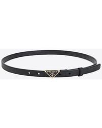 Prada - Triangle Logo Saffiano Leather Belt - Lyst