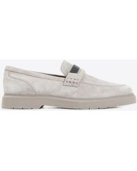 Brunello Cucinelli - Monili Embellished Suede Penny Loafers - Lyst